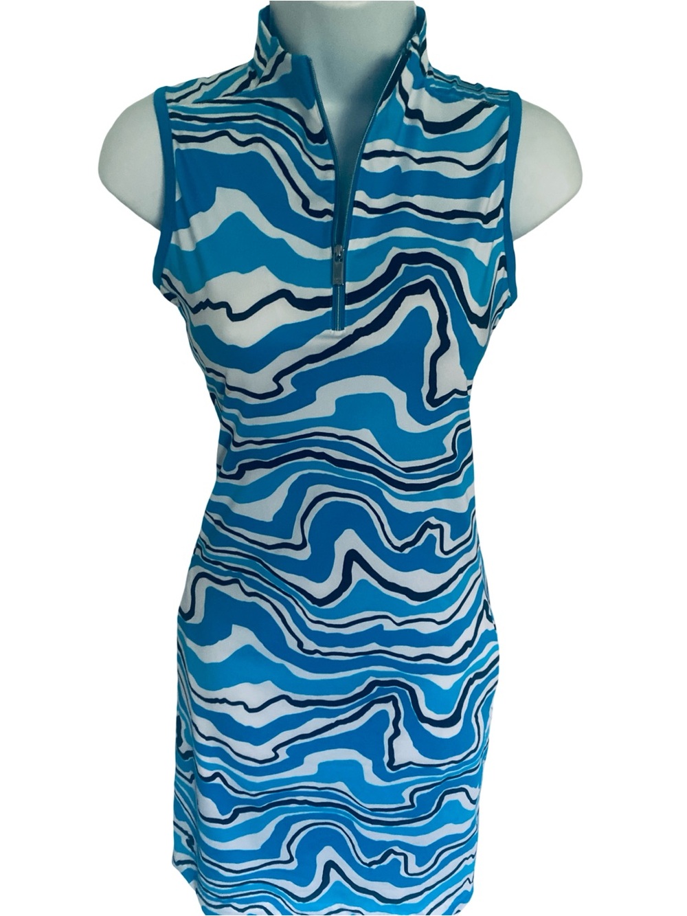 Tail Blue and White Wave-Print Sleeveless Dress - XS